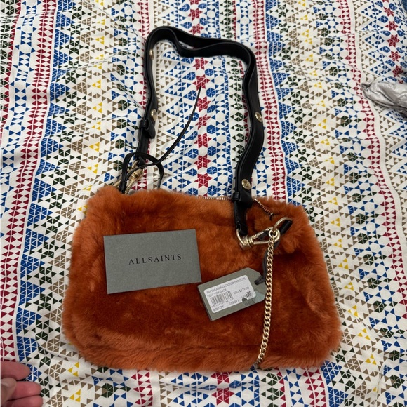 All Saints Handbags - All Saints Rust Faux Fur Shoulder Bag